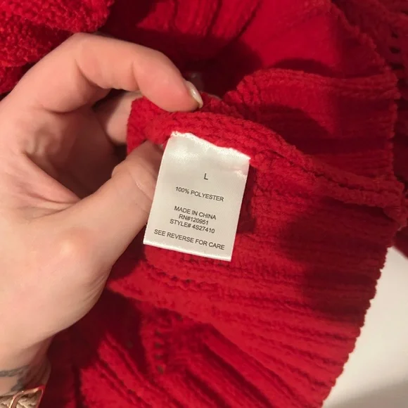 Pink Rose Size L Red Cable Knit Sweater - Picture 4 of 6